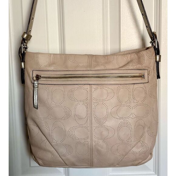 COACH - Signature Perforated Leather North/South Hobo Bag/Blush/Metallic Silver - Picture 1 of 16